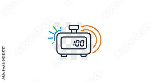 Digital kitchen timer showing one hundred percent progress bar icon design