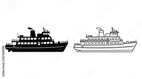Φωτογραφία Boat silhouettes ferry and steamship black and white graphic
