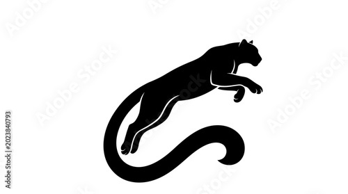Photos Minimalist black panther silhouette jumping vector icon.