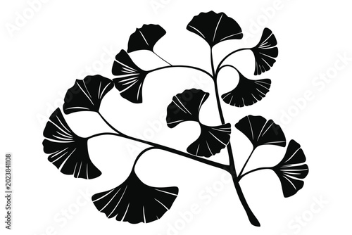 ginkgo branch silhouette line art vector illustration