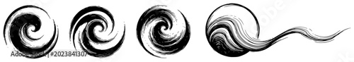 Swirling ink brush strokes with fluid vortex motion in grunge style