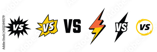 Obraz na plátne set of 6 versus battle match logos with vs text on white background starburst li