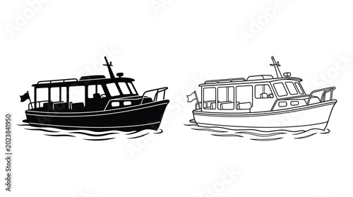 Konstfotografi Line art boats black and white illustration of passenger vessels