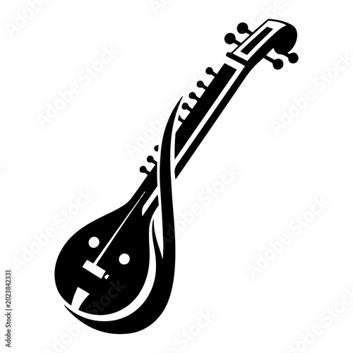 Obraz na plátně Indian classical musical instrument veena or sitar in bold graphic silhouette st