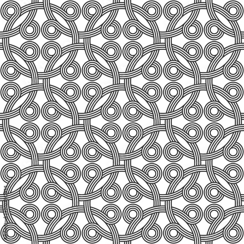 Abstract monochrome interwoven circular lattice seamless pattern vector illustration