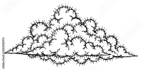Tableau sur toile Fluffy cumulus cloud with detailed hatching and outline style