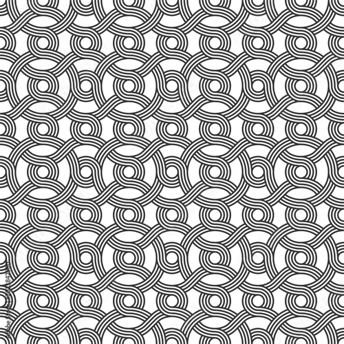 Abstract monochrome interwoven circular grid seamless pattern vector illustration
