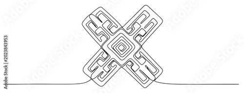 Fotografie Geometric cross symbol with intricate maze pattern in continuous line art style