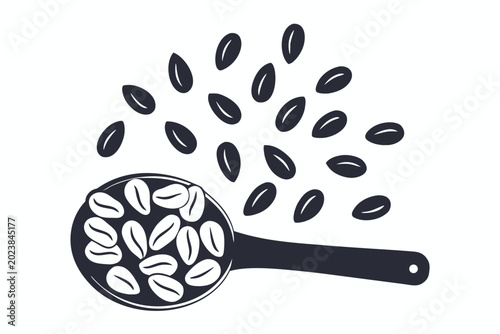 Clean Black and White Lentils on Spoon Silhouette for Diet and Wellness