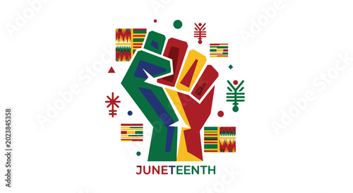 Juneteenth celebration with a vibrant raised fist symbol of freedom and equality.