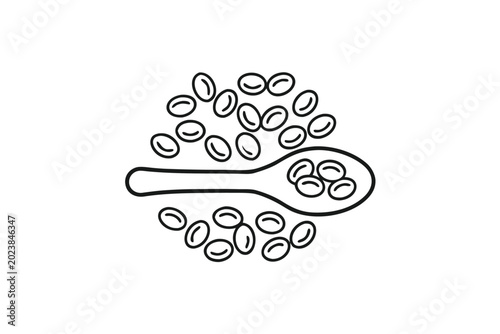 Creative Black and White Lentils on Spoon Flat Illustration Style