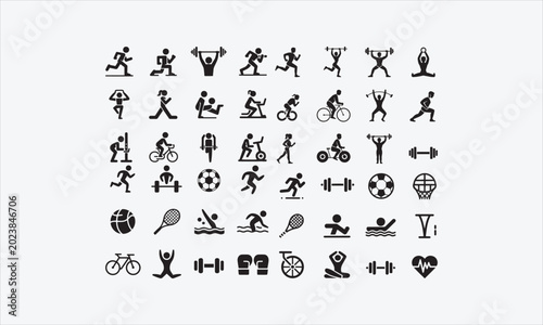 Foto Illustration  Silhouette Fitness silhouette and line art vector icon set vector
