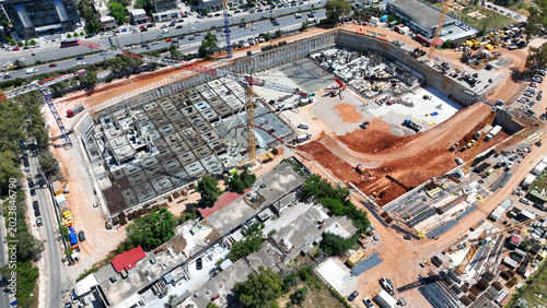 Photography Aerial drone photo of construction site of forthcoming casino of Mont Parness in