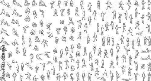 Tableau sur toile Vector illustration of numerous people in various poses and actions
