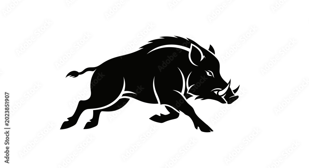 Fototapeta premium Wild Boar Silhouette Running - Aggressive Black Animal Icon