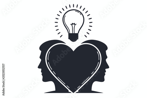 Tableau sur toile Graphic Design of Heart with Light Bulb Showing Harmony Between Feelings and Rat