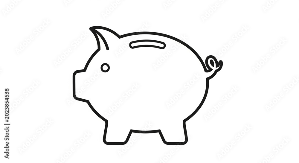 Fototapeta premium Minimalist outline illustration of a cute piggy bank money container