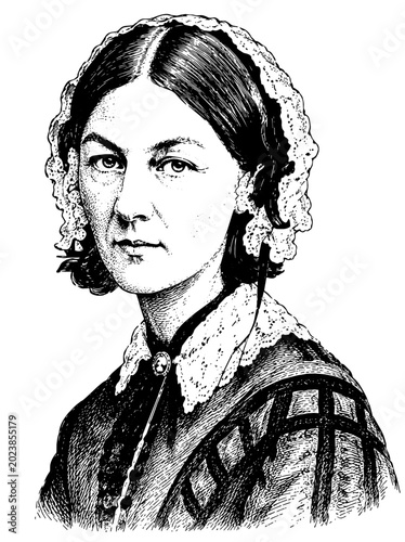 фотографія Florence Nightingale Hand-Drawn Ink Vector Portrait Illustration Isolated on Tra