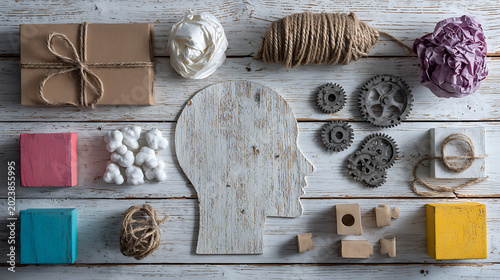 Mental health and cognitive development concept symbolizing psychology, neurodiversity, emotional growth, problem solving, therapy, and brain function through creative abstract design
