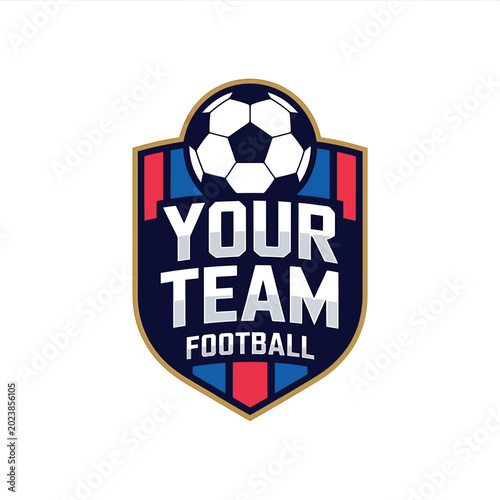 Customizable football team logo with soccer ball and shield design