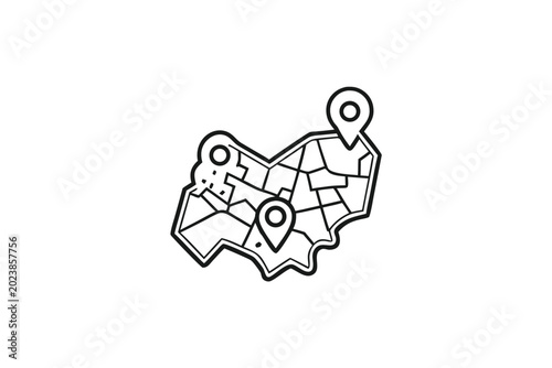 Stylized Digital Map with GPS Pins for Tracking Global Shipments and Logistics in Monochrome Style