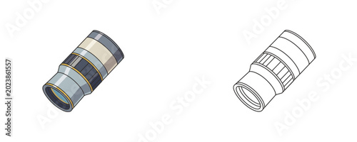 Tableau sur toile Vector illustration style of amateur astronomy Barlow lens in grey and golden co