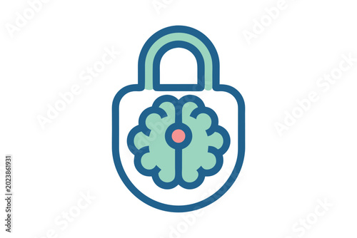 Minimalist Brain Lock Icon for Mindfulness and Mental Security Concepts Vector Illustration