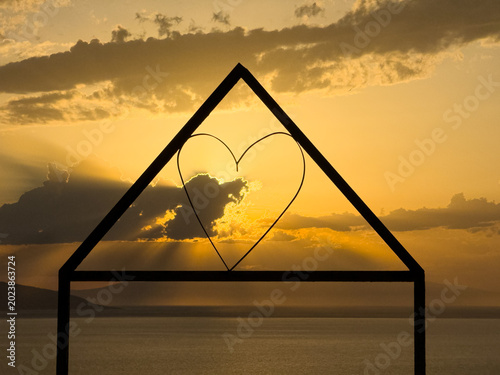 Bild auf Leinwand Sunset over Skopelos from the viewpoint near Chora old town, Alonnisos Island, G