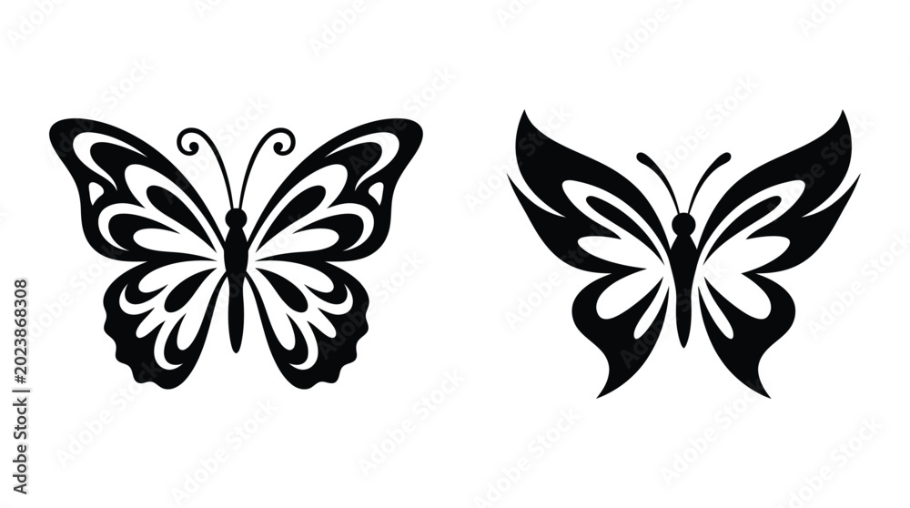 Obraz premium Butterfly silhouettes black and white ornamental designs
