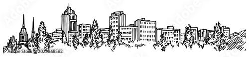 Photos Urban cityscape with trees in the foreground hand-drawn vector sketch City view