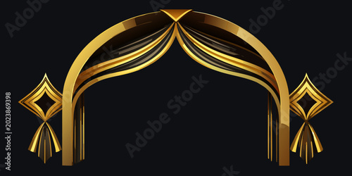 Ornate golden theater archway and frame element, vector