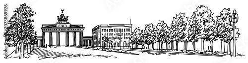 Foto Brandenburg Gate Berlin Hand Drawn Vector Line Art Cityscape Illustration Black
