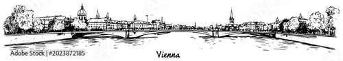 Photography Vienna Austria cityscape with a bridge over the Danube river