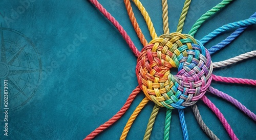 Colorful Rope Knot Circle Woven Together Teamwork Unity Connection Background