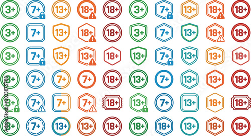 Bild auf Leinwand Age rating and parental control badge vector set featuring gaming content restri