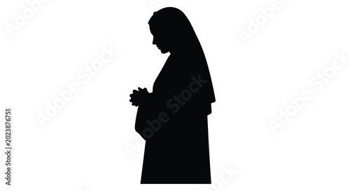 Billede på lærred silhouette of a praying woman in robe on white background