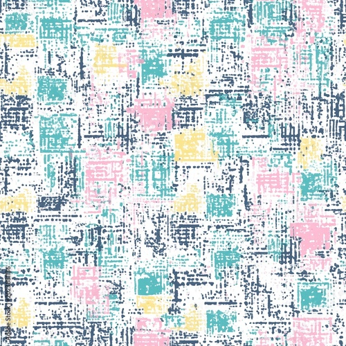 Retro seamless pattern featuring abstract hand painted shapes in warm earthy tones. Artistic mid century modern background for textile and wallpaper design.