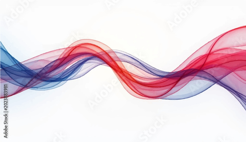 Abstract flowing wave of red and blue ribbons creating a soft, ethereal motion against a clean background, perfect for design or technology themes.