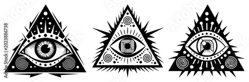 Foto Eye of providence pyramid symbols collection in mystical occult vector style