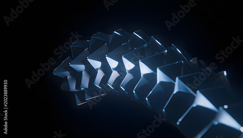 Abstract minimalist visualization of luminous cubic elements in a recursive pattern