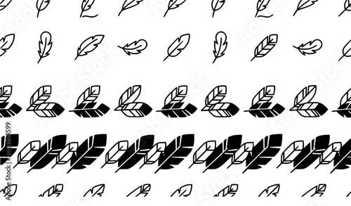 Foto Seamless feather pattern vector illustration decorative bird plume set isolated