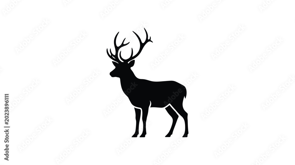 Fototapeta premium Deer silhouette black profile on white background