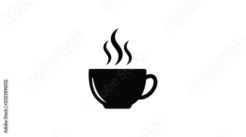 Flat black coffee cup with steam isolated icon