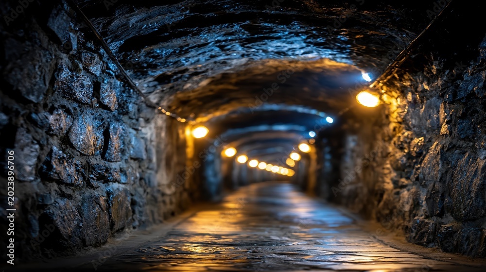 Naklejka premium Exploring the Underground Tunnels of Uranium Mines at Night