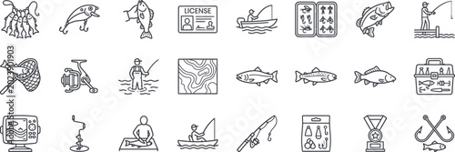 Tableau sur toile Fishing and Angling Line Icon Set