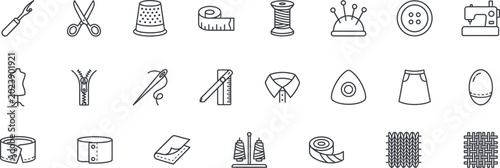Fotografía Sewing and Tailoring Line Icon Set