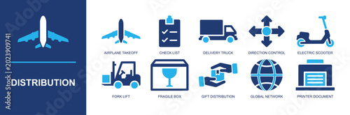 Quadro su tela Distribution logistics icon set