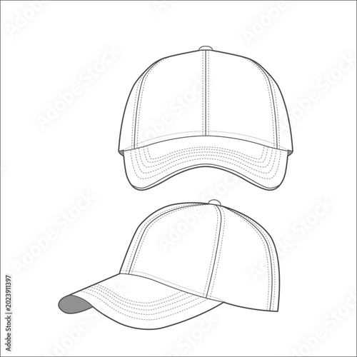 Snapback Mesh Trucker Cap Hat Tech Pack Template front and side view