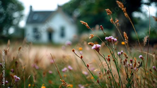 Wildflowers and Blurred Cottage