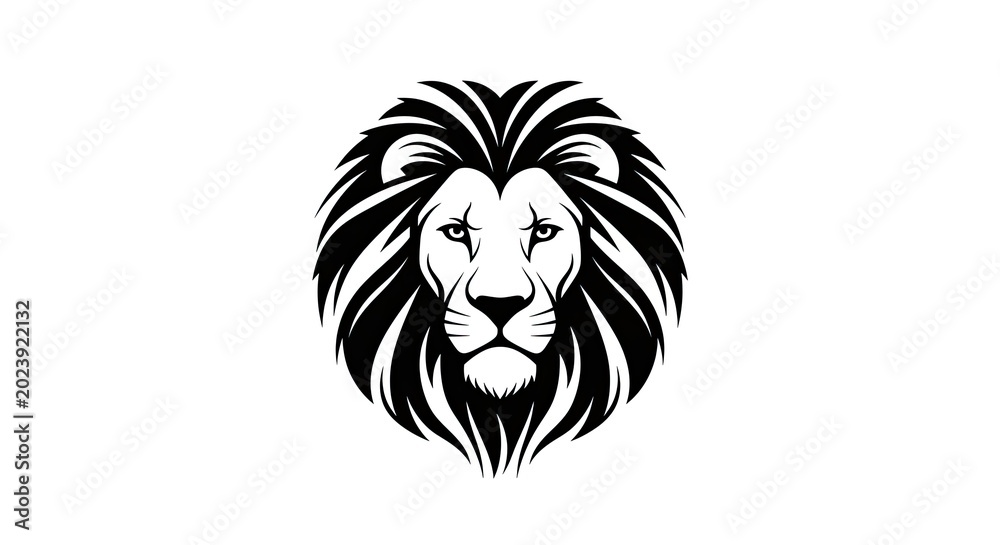 Obraz premium Majestic Lion Head Illustration with Detailed Mane - Black and White Vector Graphic of a Powerful Wild Animal